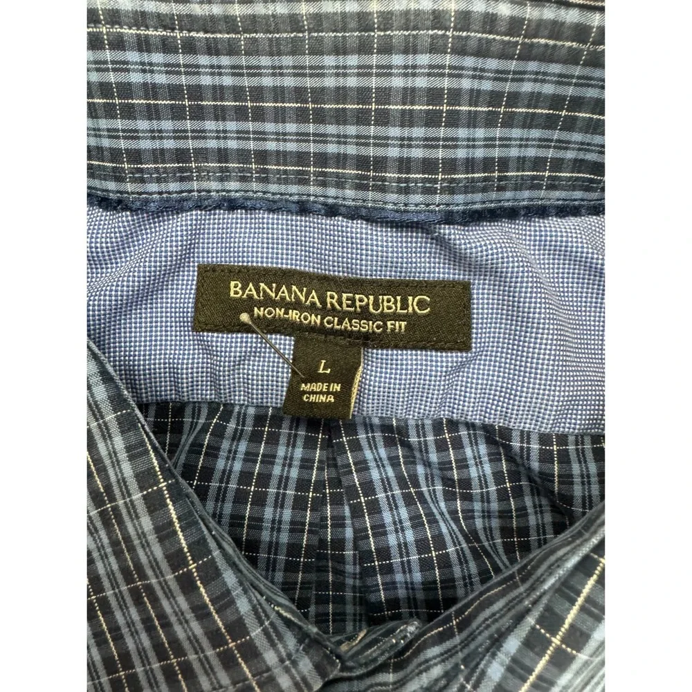 Banana Republic Non Iron‎ Classic Fit Shirt Mens L Blue Plaid Long Sleeve